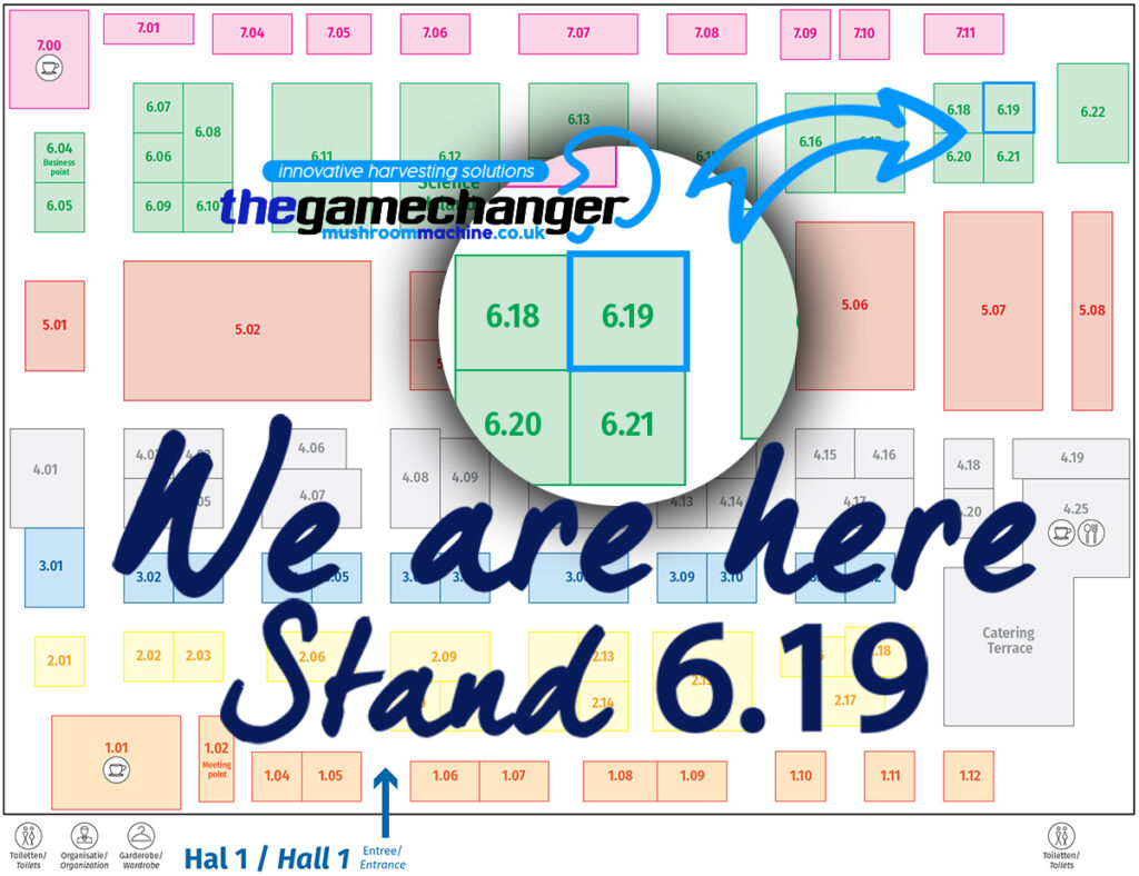 The Mushroom Days 2026 Floor Plan with the Gamechanger from the Mushroom Machine Company.
